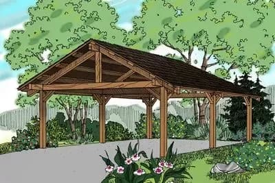 Open-Air 2-Car Vaulted Carport with Rustic Timber Frame