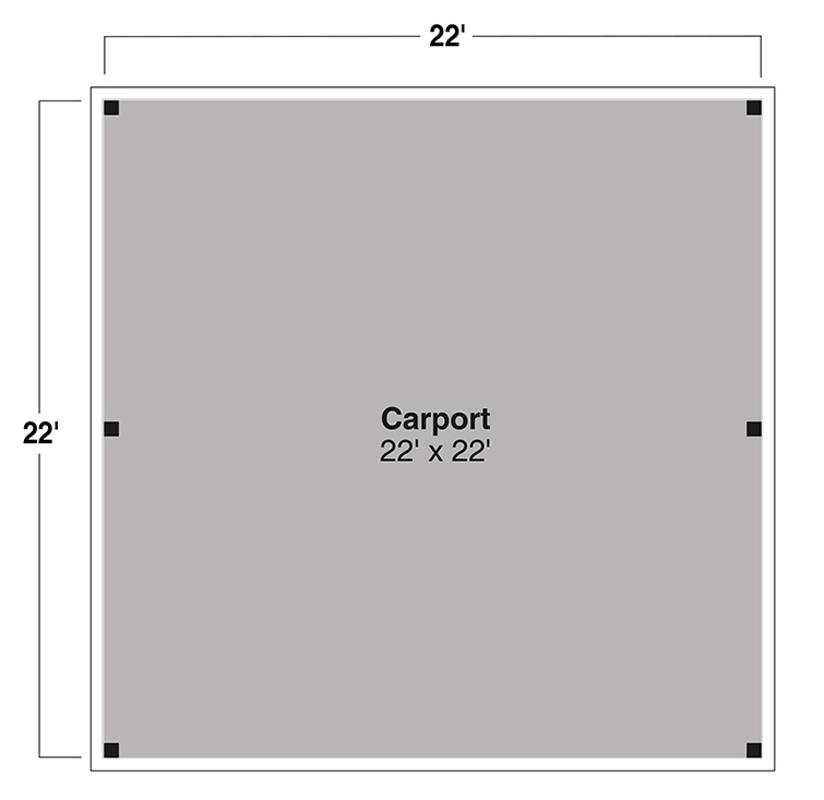 Plan 72500DA: 22 x 22 Rustic Gable Carport with Exposed Timber Beams - Floor Plan - Main Level - Rustic
