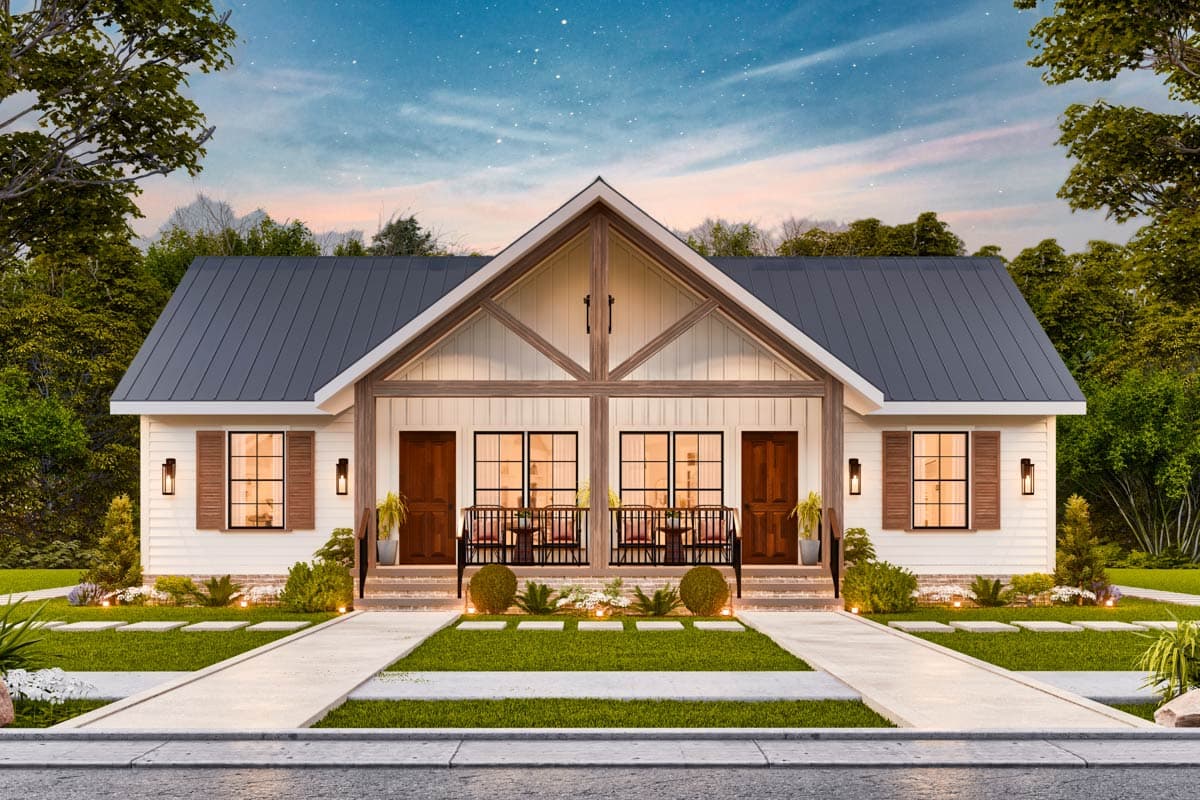 Plan 25843GE: 1-Story Country Craftsman Duplex Plan with 2-Bed 2-Bath 848 Sq Ft Units - Image #15 - Cottage, Country, Craftsman