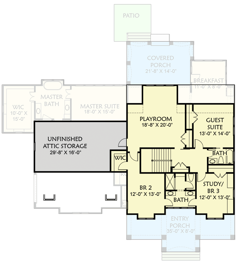Plan 500091VV: Two-Story Shingle-Style House Plan with Upstairs Playroom - 3569 Sq Ft - Floor Plan - 2nd Floor - Craftsman, Shingle
