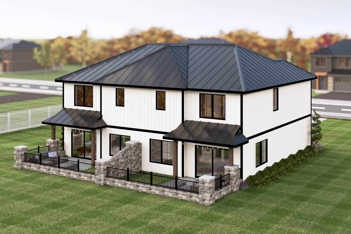 Plan 135332GRA: New American Duplex House Plan with Matching 3-Bed 2.5 Bath Units - 1556 Sq Ft Per Unit - Image #7 - New American