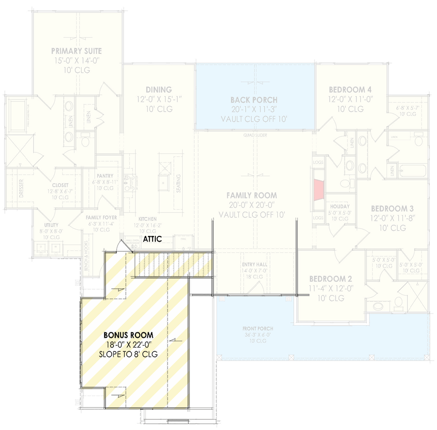 Plan 818158JSS: 4-Bed New American House Plan with Bonus Room Above - 2602 Sq Ft - Floor Plan - 2nd Floor - Craftsman, New American