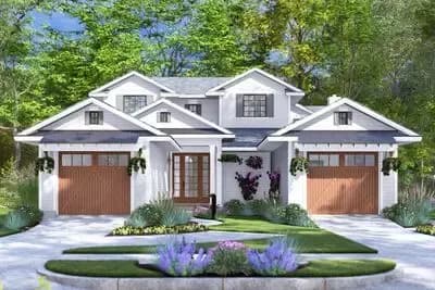 Charming New American Duplex Plan with 3-Bed Units Under 2000 Sq Ft Each