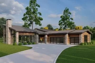 3-Bed Mid Century Modern House Plan with Vaulted Great Room - 2849 Sq Ft