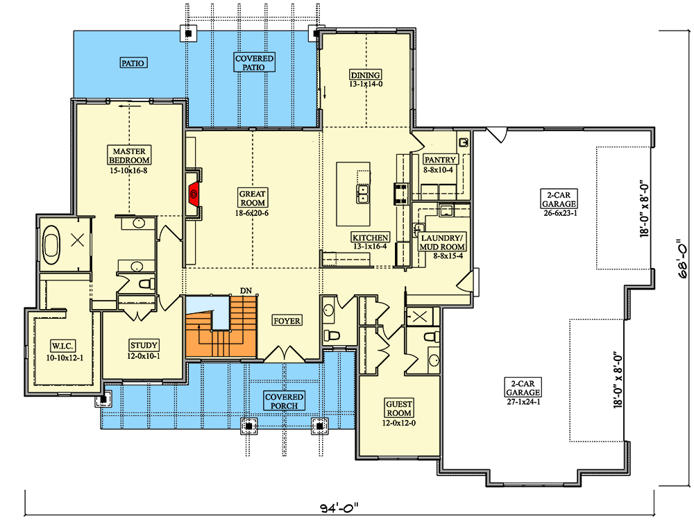 Plan 95272RW: Single-Story 2 Bed Mountain House Plan with Flex Room - 2733 Sq Ft - Floor Plan - Main Level - Contemporary, Mountain, Rustic