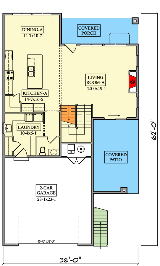 Plan 95273RW: Two-Story Contemporary Duplex House Plan with One 2-Bed Unit and One 1-Bed Unit - Floor Plan - Main Level - Contemporary, Modern