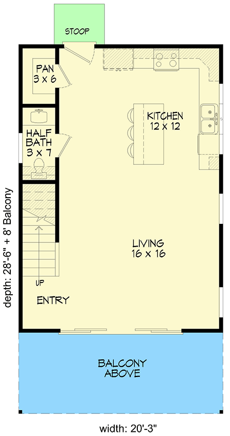 Plan 680533VR: Contemporary 1-Bedroom Home Plan with Second Floor Master - 1154 Sq Ft - Floor Plan - Main Level - Contemporary, Northwest