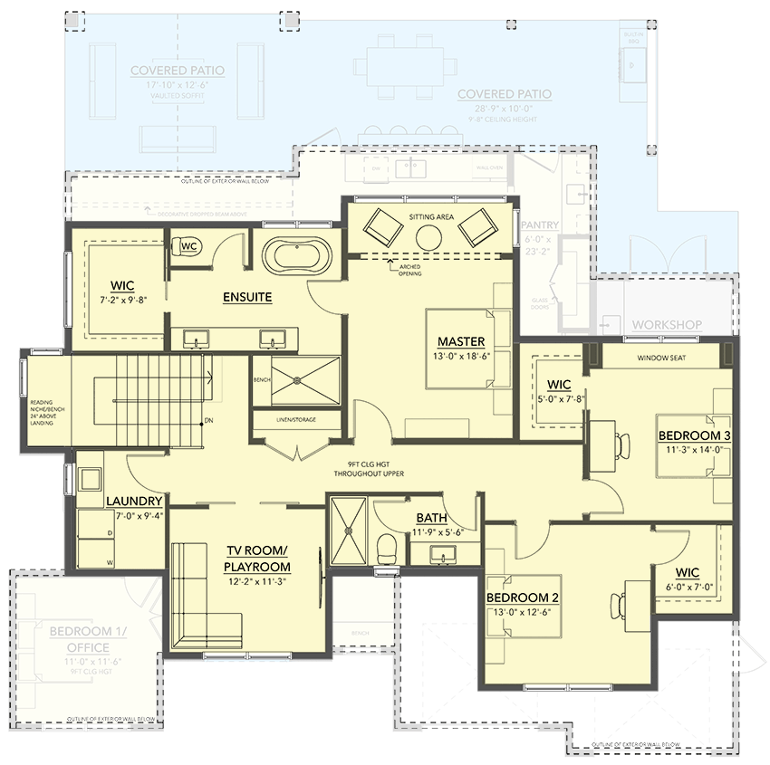 Plan 144114UPR: Two-Story Northwest Craftsman House Plan with Outdoor Kitchen - 3082 Sq Ft - Floor Plan - 2nd Floor - Craftsman, Northwest