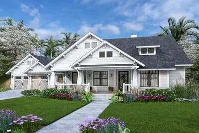 3-Bed Craftsman House Plan with Home Office and Bonus Room - 2036 Sq Ft