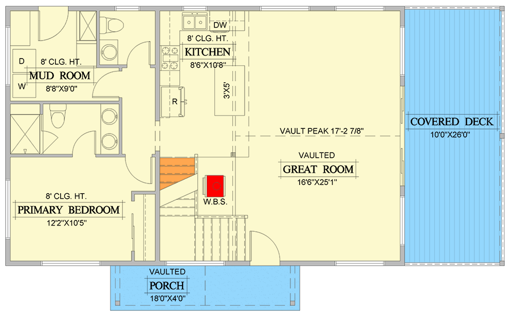 Plan 365054PED: Two-Story Modern Cabin with Finished Lower Level - 2186 Sq Ft - Floor Plan - Main Level - Cabin, Modern, Vacation