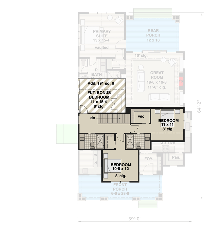 Plan 14907RK: Charming Craftsman Home with Split Bedrooms and Loft - Floor Plan - 2nd Floor - Craftsman, Traditional