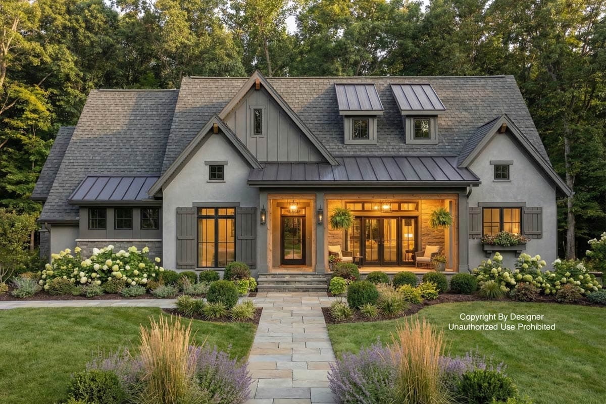 Plan 14909RK: 3-Bed New American Modern Farmhouse Plan with Bonus Room Above - 2287 Sq Ft - Image #1 - Modern Farmhouse, New American