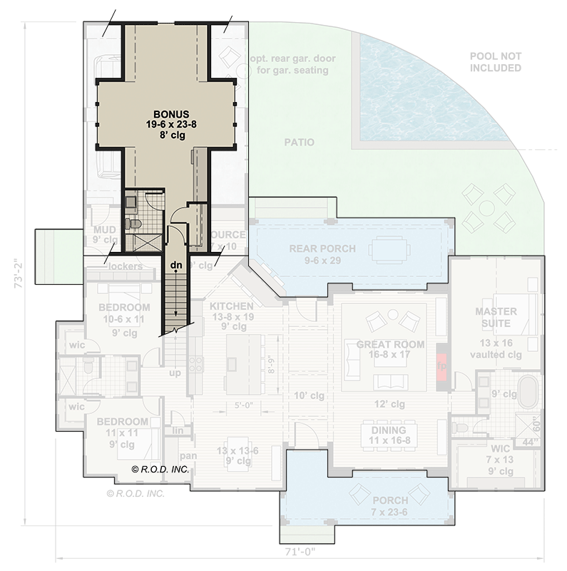 Plan 14909RK: 3-Bed New American Modern Farmhouse Plan with Bonus Room Above - 2287 Sq Ft - Floor Plan - Bonus Level - Modern Farmhouse, New American