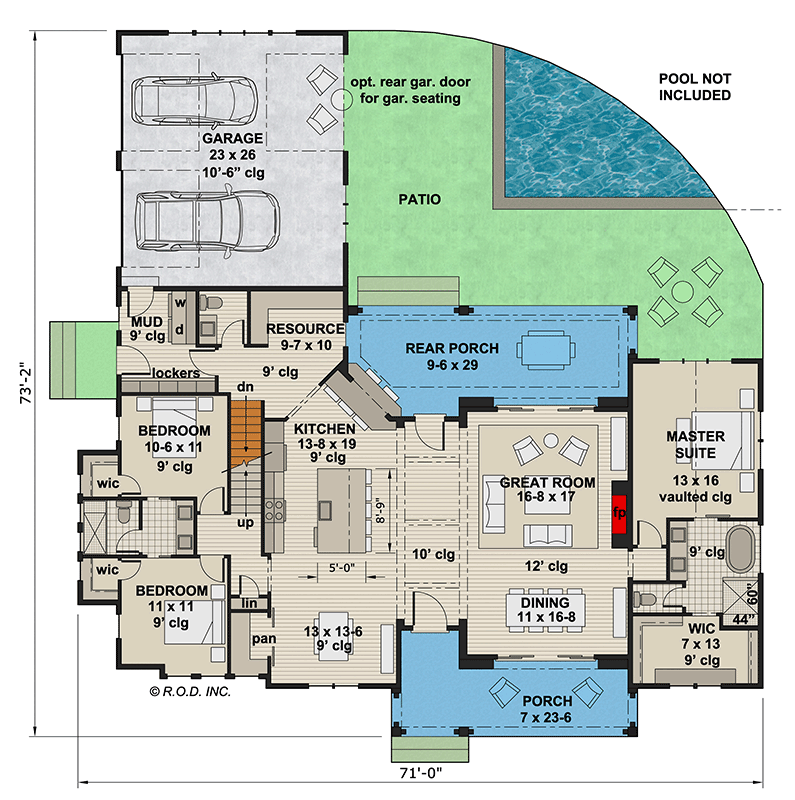 Plan 14909RK: 3-Bed New American Modern Farmhouse Plan with Bonus Room Above - 2287 Sq Ft - Floor Plan - Main Level - Modern Farmhouse, New American