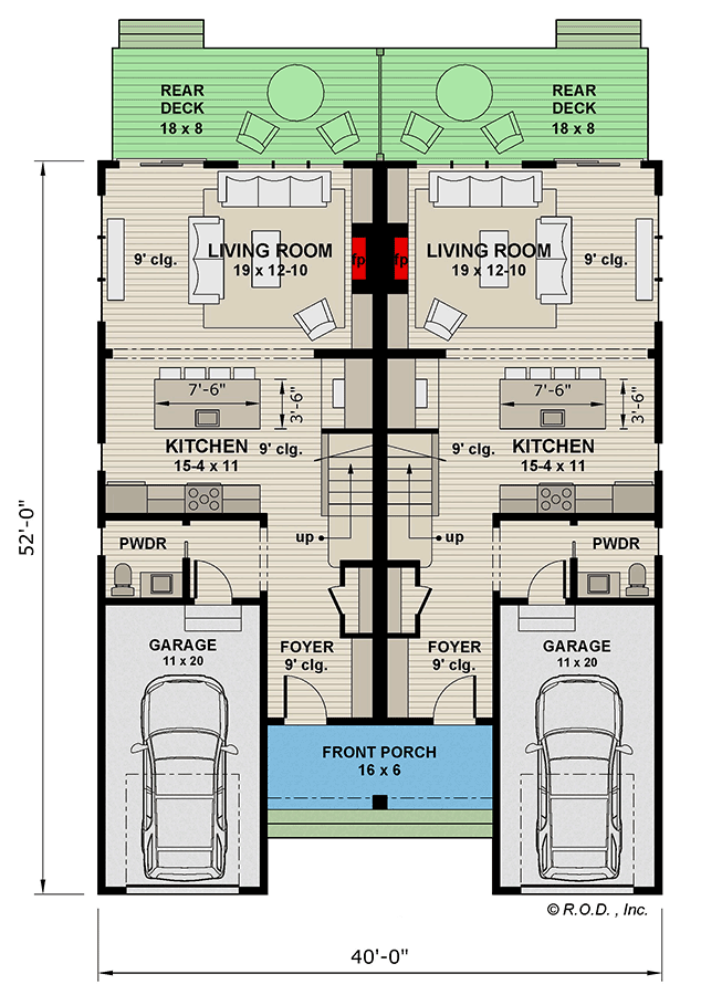 Plan 14918RK: Two Unit Modern Duplex Plan with 2-Bedrooms Per Unit  - Floor Plan - Main Level - Contemporary, Modern