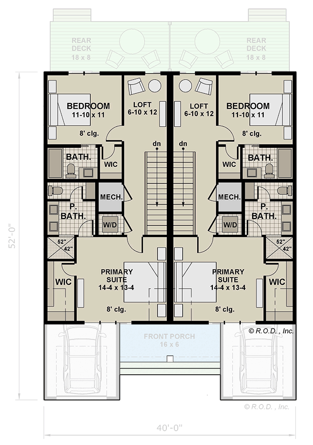 Plan 14918RK: Two Unit Modern Duplex Plan with 2-Bedrooms Per Unit  - Floor Plan - 2nd Floor - Contemporary, Modern
