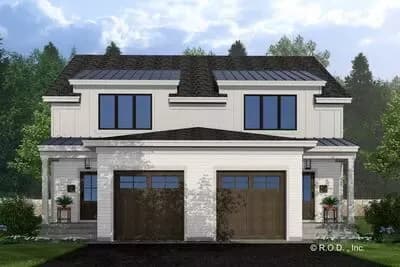 Two-Story Duplex Modern Farmhouse Plan with 2-Bed 2-Bath 1500 Sq Ft Units