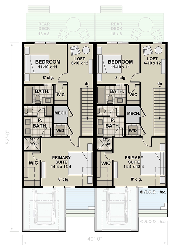 Plan 14923RK: Craftsman House Duplex Plan with 2-Bed 2-Bath 1500 Sq Ft Units - Floor Plan - 2nd Floor - Craftsman