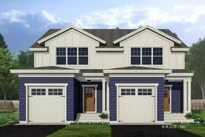 Craftsman House Duplex Plan with 2-Bed 2-Bath 1500 Sq Ft Units