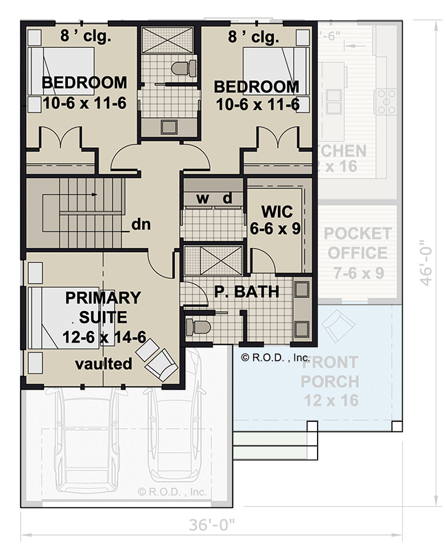 Plan 14928RK: Two-Story Farmhouse Plan with Pocket Home Office- 1871 Sq Ft - Floor Plan - 2nd Floor - Farmhouse