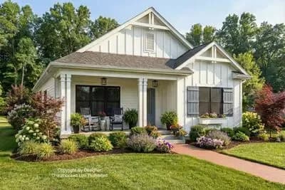 Single-Story Farmhouse Plan with Vaulted Living Room - 1331 Sq Ft