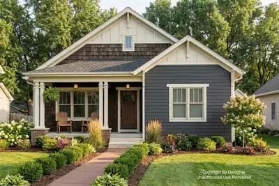 Single-Story 2-Bed Craftsman House Plan with Vaulted Living Room - 1331 Sq Ft