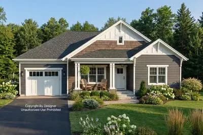 Single-Story Craftsman House Plan with Vaulted Living Room - 1263 Sq Ft