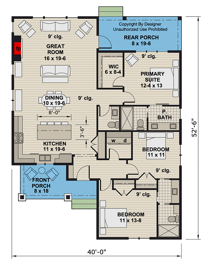 Plan 14960RK: Single-Story 3-Bed Craftsman House Plan with L-Shaped Kitchen - 1621 Sq Ft - Floor Plan - Main Level - Craftsman, Traditional