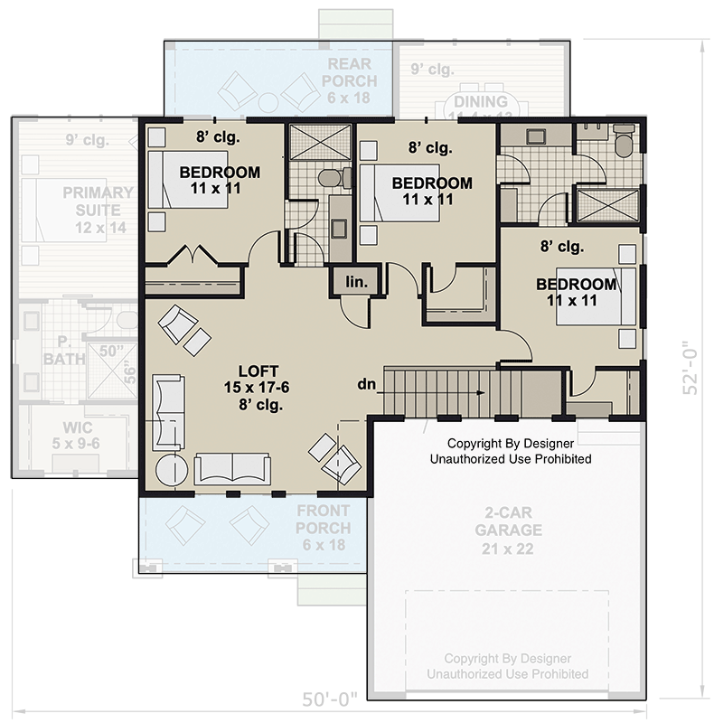 Plan 14965RK: Two-Story Traditional House Plan with Upstairs Loft - 2500 Sq Ft - Floor Plan - 2nd Floor - Country, Traditional