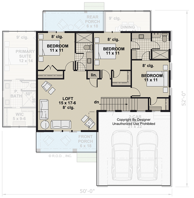 Plan 14966RK: Two-Story Craftsman House Plan with Main Floor Master - 2500 Sq Ft - Floor Plan - 2nd Floor - Craftsman, Traditional