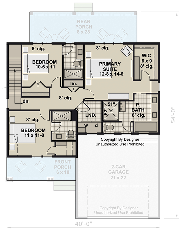 Plan 14968RK: Two-Story 3-Bedroom Traditional House Plan with Prep-Kitchen - 2132 Sq Ft - Floor Plan - 2nd Floor - Country, Traditional