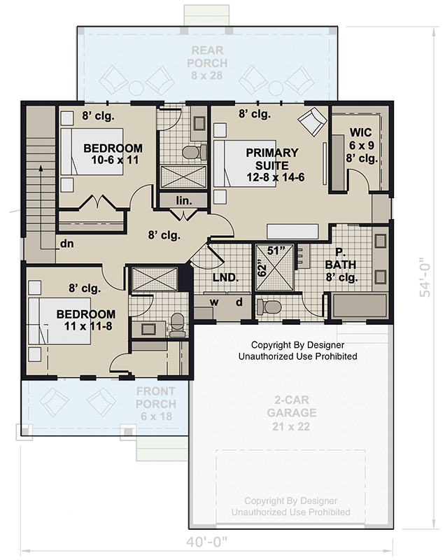 Plan 14969RK: Two-Story 3-Bedroom Craftsman House Plan with Home Office - 2132 Sq Ft - Floor Plan - 2nd Floor - Craftsman, Traditional