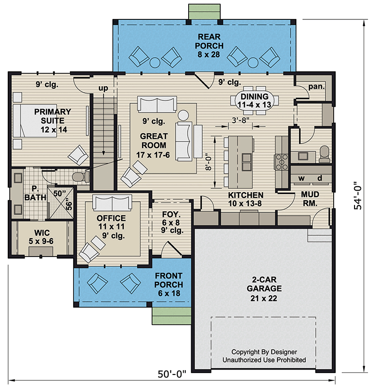 Plan 14970RK: 4-Bedroom Farmhouse Plan with Home Office and Nook - 2417 Sq Ft - Floor Plan - Main Level - Modern Farmhouse