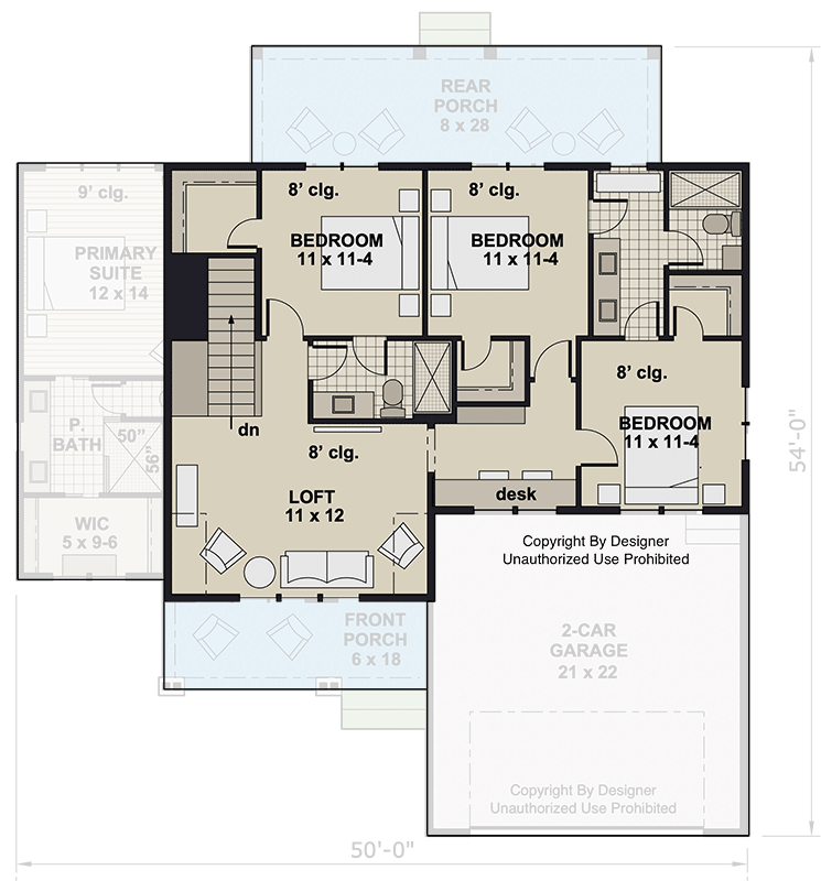 Plan 14971RK: Two-Story 4-Bedoom Traditional House Plan with Home Office - 2417 Sq Ft - Floor Plan - 2nd Floor - Country, Traditional