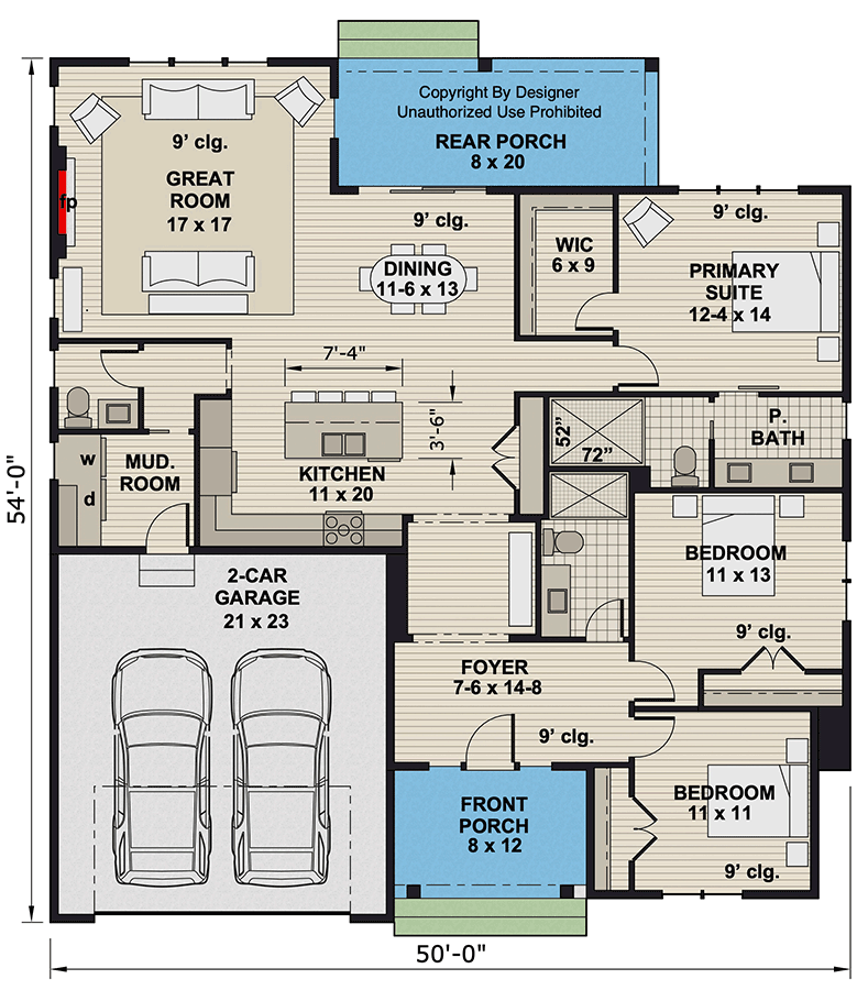 Plan 14979RK: Single-Story Modern Farmhouse Plan with Clustered Bedrooms - 1801 Sq Ft - Floor Plan - Main Level - Farmhouse, Modern Farmhouse