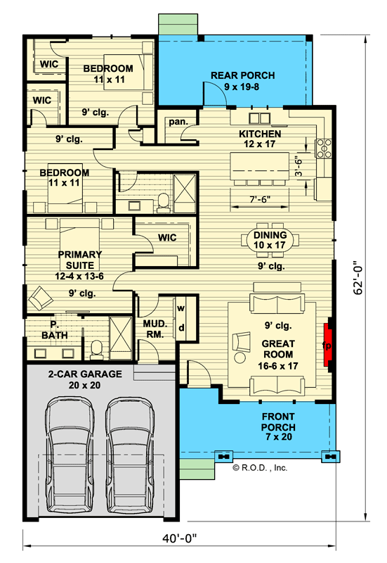 Plan 14987RK: 3-Bed Craftsman House Plan with Open Concept Living Area - 1568 Sq Ft - Floor Plan - Main Level - Craftsman, Traditional