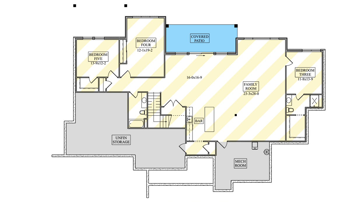 Plan 95278RW: 2-Bedroom New American House Plan with Open Concept Living - 3857 Sq Ft - Floor Plan - Optional Lower Level - Modern Farmhouse, New American