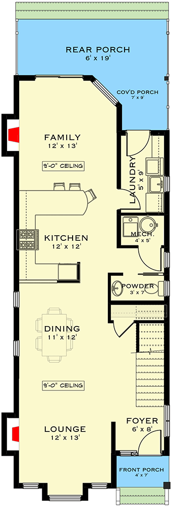 Plan 147029RML: 2-Bed European Townhouse Plan with Home Office - 1769 Sq Ft - Floor Plan - Main Level - European, Northwest