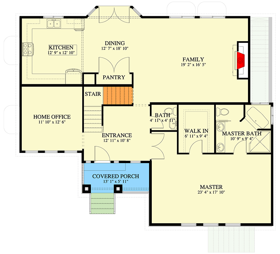Plan 61601UT: Two-Story Traditional House Plan with Drive-Under 2-Car Garage - 2601 Sq Ft - Floor Plan - Main Level - Traditional