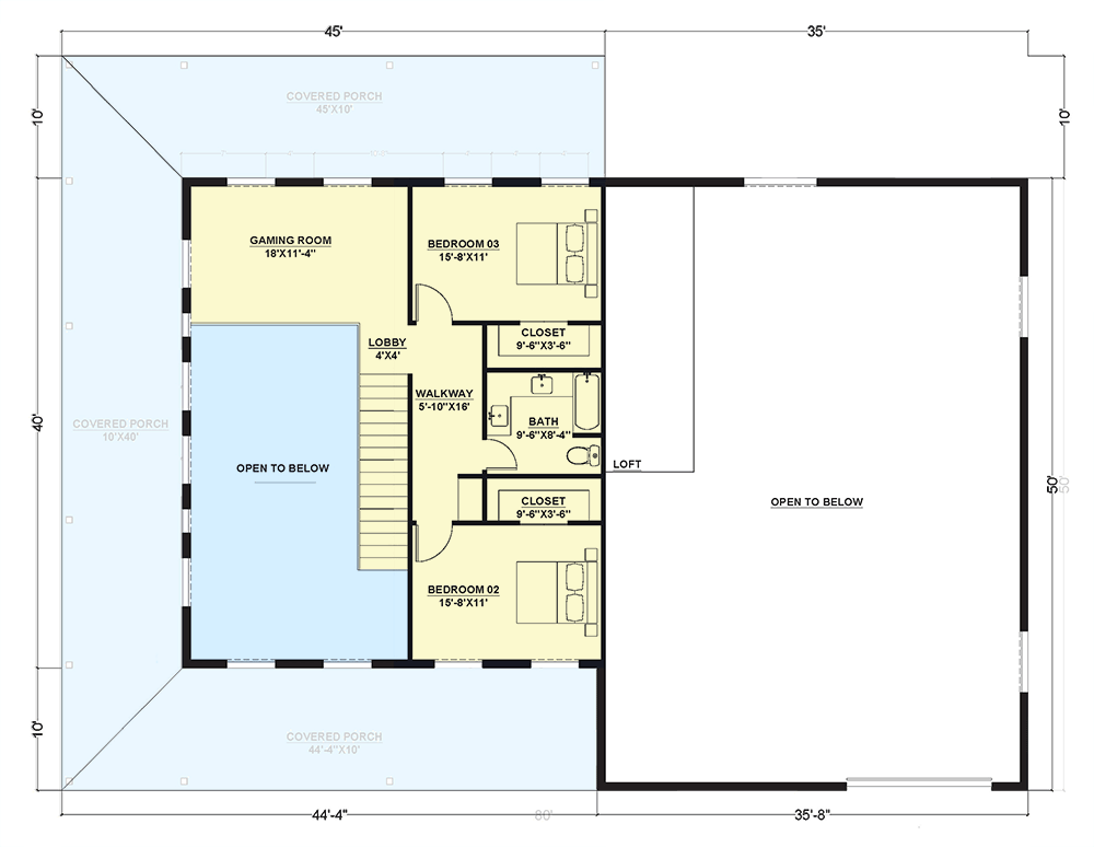 Plan 530133KTE: 3-Bed Barn-Style Modern Farmhouse with Workshop Garage - 2300 Sq Ft - Floor Plan - 2nd Floor - Barndominium, Farmhouse, Modern Farmhouse