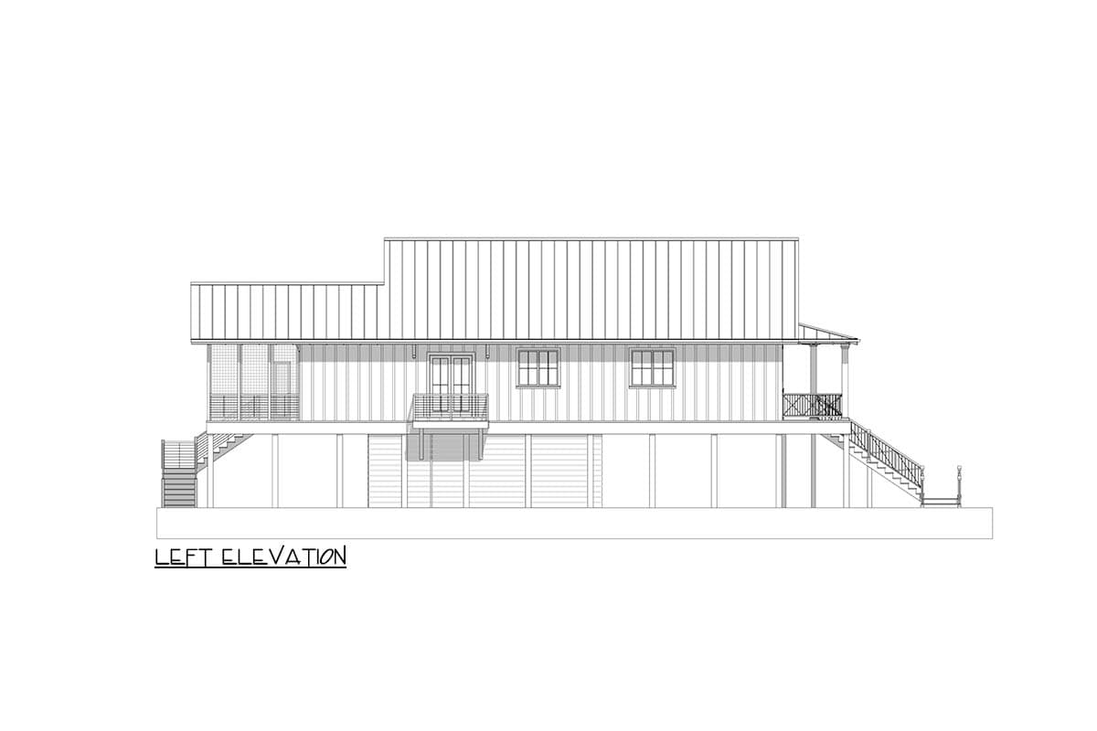 Plan 765057TWN: 3-Bed Elevated Lowcountry Cottage Plan with Elevator - 1547 Sq Ft - Image #10 - Beach, Coastal, Low Country, Vacation