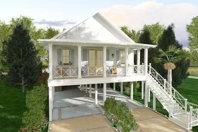 3-Bed Elevated Lowcountry Cottage Plan with Elevator - 1547 Sq Ft