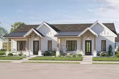 Multi Family House Plan with Two 1-Bed Matching Units Under 700 Sq Ft Each