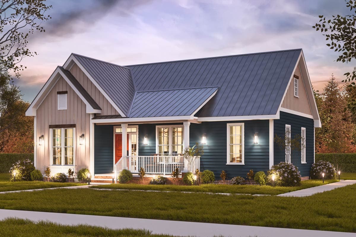 Plan 25845GE: 3-Bed Country Cottage House Plan with Vaulted Living Room - 1209 Sq Ft - Image #6 - Country, Craftsman, Modern Farmhouse