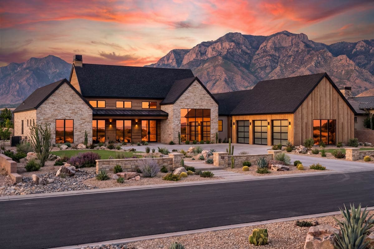 Plan 818161JSS: 4-Bed Scandinavian Farmhouse Plan with Unfinished Bonus Room - 3434 Sq Ft - Image #1 - Farmhouse, New American, Scandinavian
