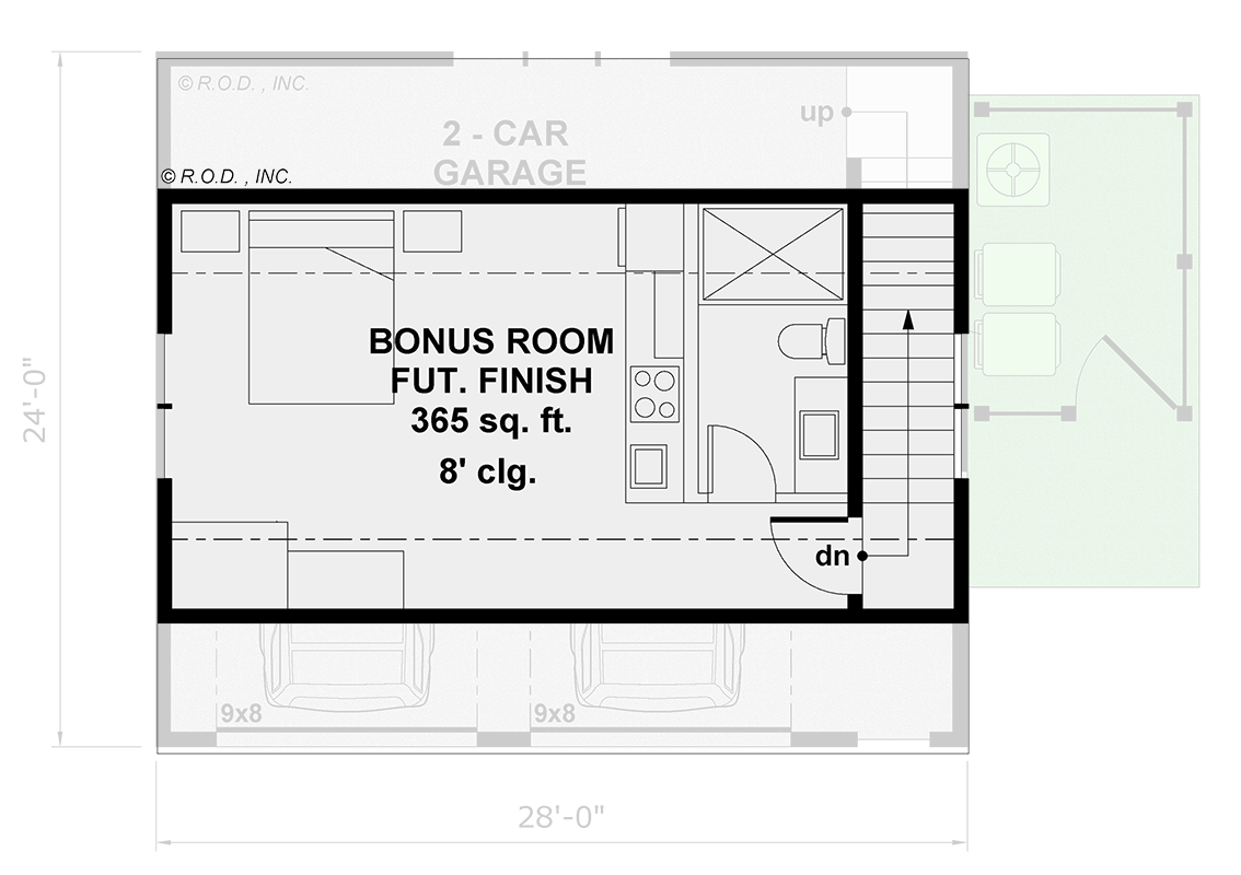 Plan 14992RK: 2-Car Traditional Garage Plan with Bonus Room Above - Floor Plan - 2nd Floor - Traditional