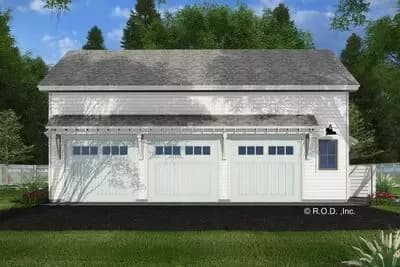 3-Car Traditional Garage Plan with Bonus Room Above