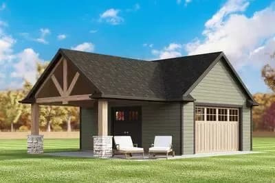 1-Car Country Garage Plan with Covered Patio - 396 Sq Ft
