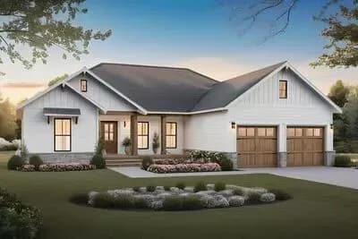 3-Bed New American Ranch Home Plan with Vaulted Great Room - 1600 Sq Ft