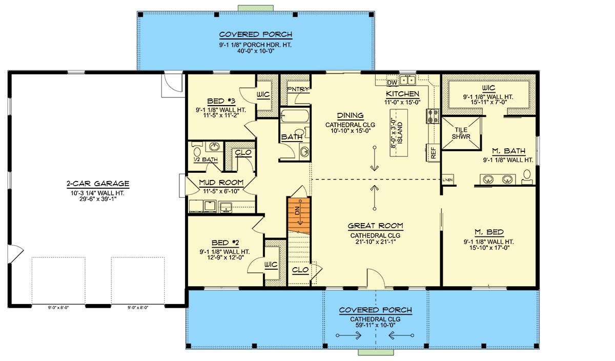 Plan 135336GRA: 3-Bedroom Barndominium House Plan with Vaulted Great Room - 2222 Sq Ft - Floor Plan - Main Level - Barndominium